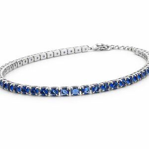 Simulated Ceylon Blue Sapphire Bracelet in Silvertone 7.5 Inches